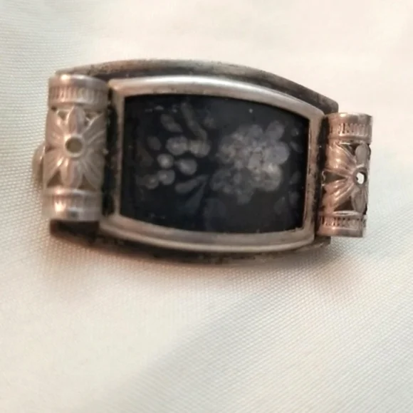 Antique Art DecoFiligree handmade handpaintedpin trombone clasp un…